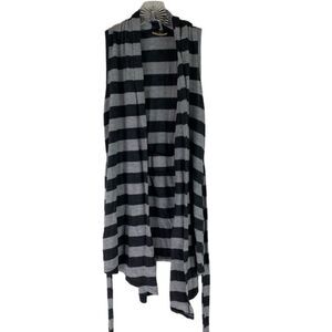 Pretty Good Vest Women's M Gray Stripes Tie Sleeveless Y2K Vintage Open Front